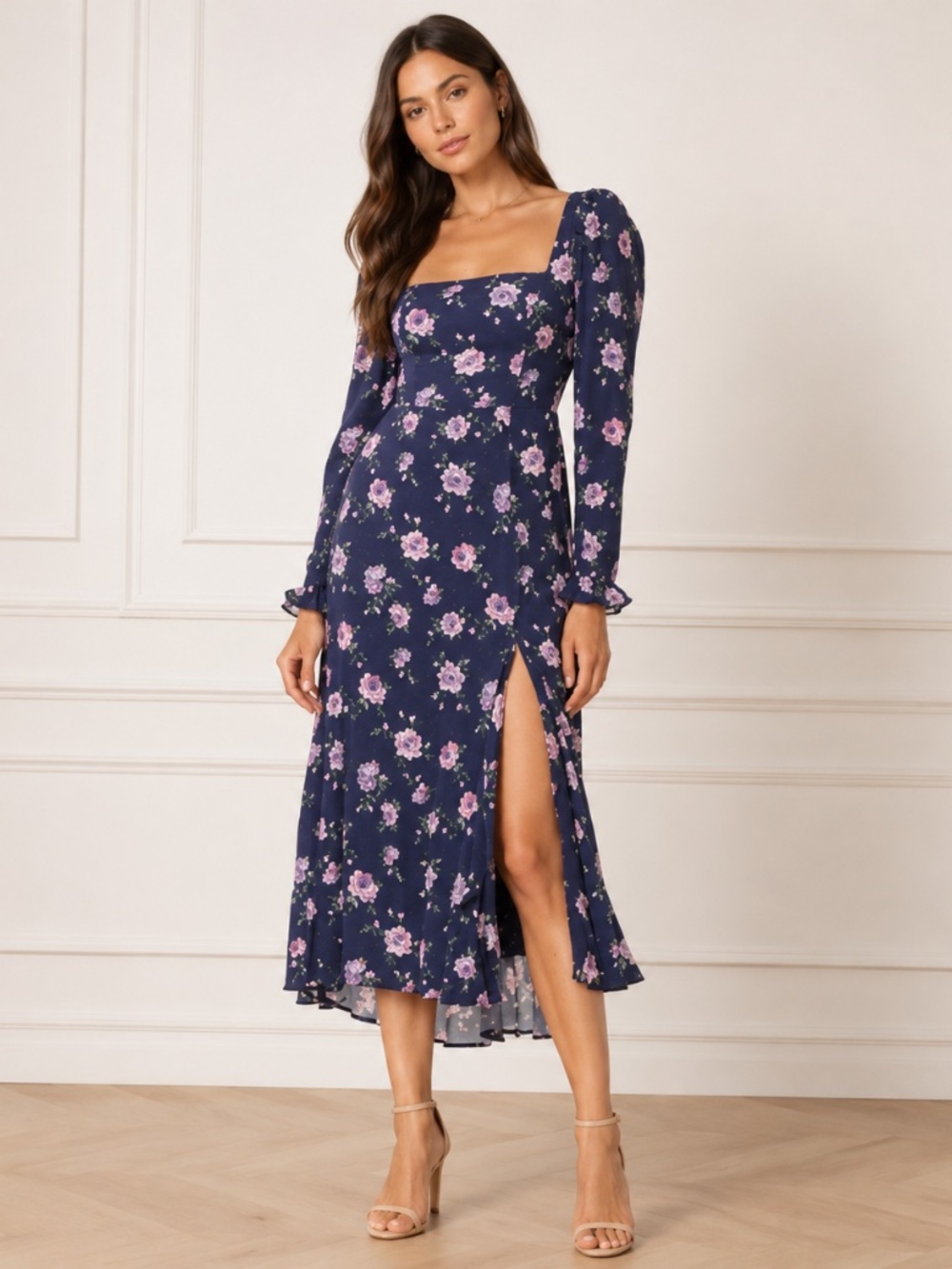 Sau Lee. Marianne  Floral Puff Sleeve Midi Dress.‎